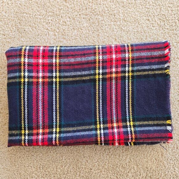 Wool Tartan Plaid Scarf Blue Red - Picture 2 of 9